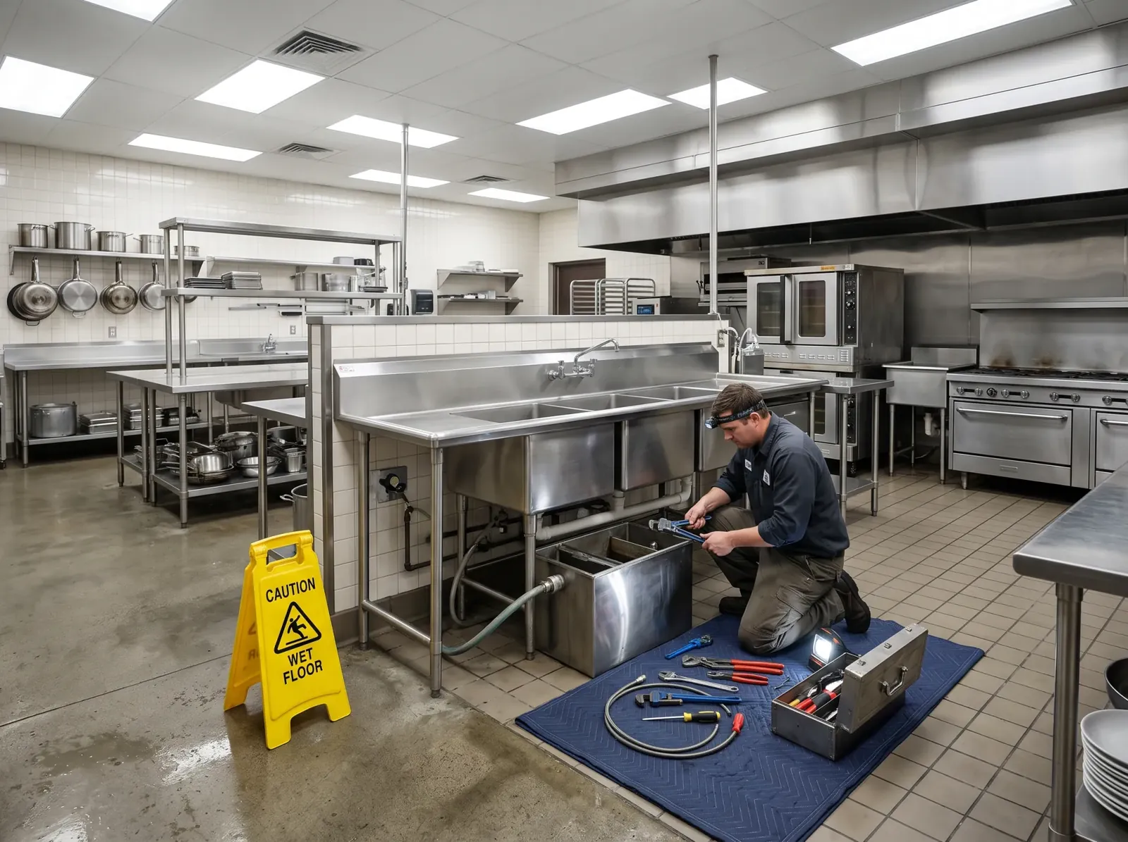 Plumber carrying out commercial work.