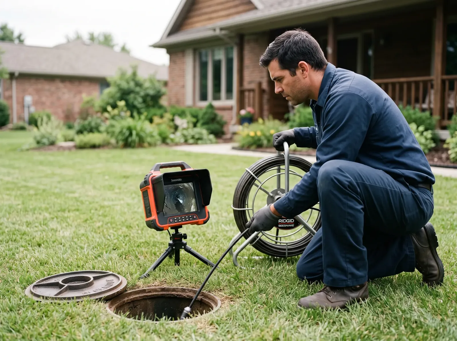 Plumber carrying out drains & sewer work.